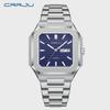 Luxury Men's Quartz Watch Square Case Day Date Display Stainless Steel Wristwatch