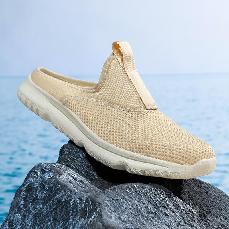 36-46 Unisex Slippers Men's Half Slippers Mesh Meter-breathable Men's Black Mueller Shoes