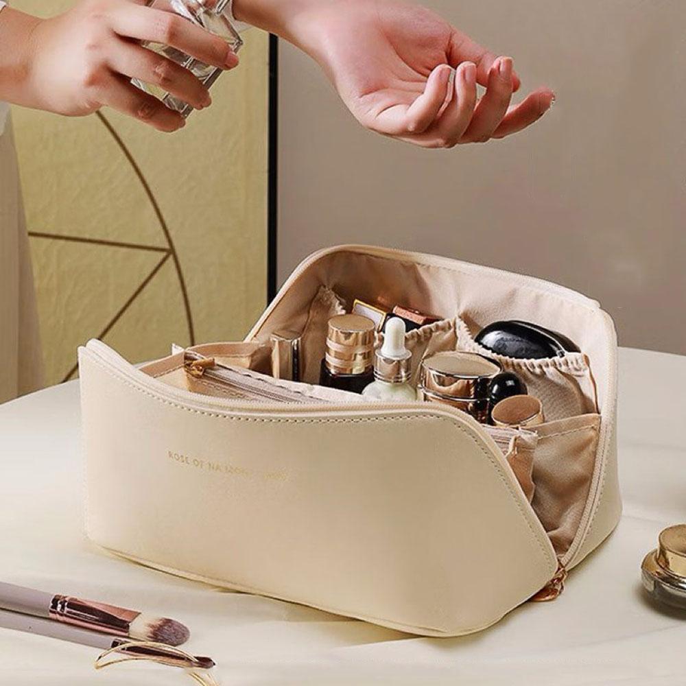 Large Capacity Travel Cosmetic Bag, Waterproof Cosmetic Storage Bag, with Partition, Handle, Flat Opening, Suitable for Travel