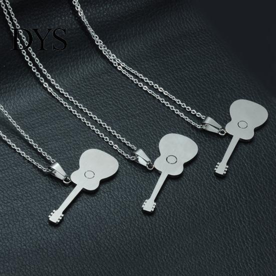 Men Women Rock Guitar Pendant Stainless Steel Necklace Jewelry Musician Gift