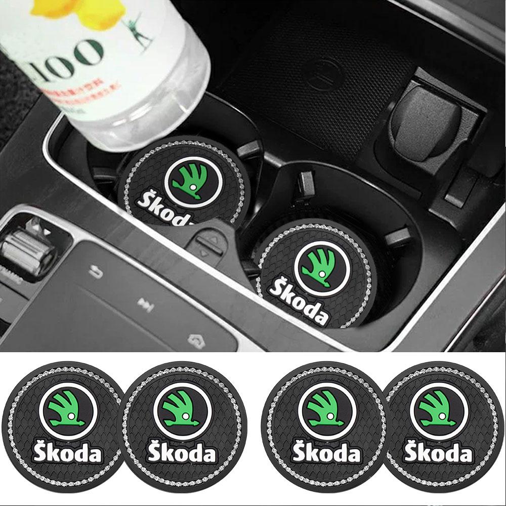 1/2Pcs Car Interior Water Cup Anti Slip Mat Silicone Heat Resi Coaster For Skoda Rapid Octavia A5 RS Kodiaq Fabia A7 Kamiq Karoq xknp33