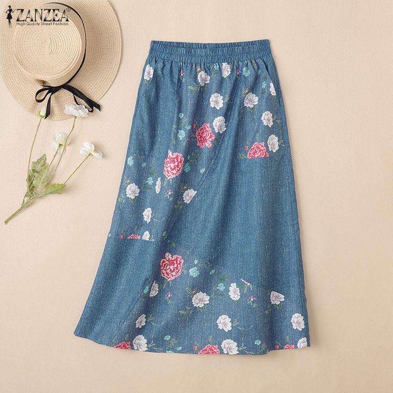 ZANZEA Lässige Röcke mit elastischer Taille und lockerem Blumendruck für Damen