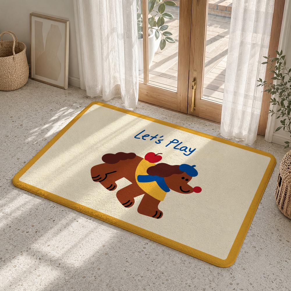 Cute Cartoon Dachshund Puppies Floor Mat Flannel Rug Soft Non Slip Washable Door Mat For Bathroom Bedroom Kitchen Home Decor