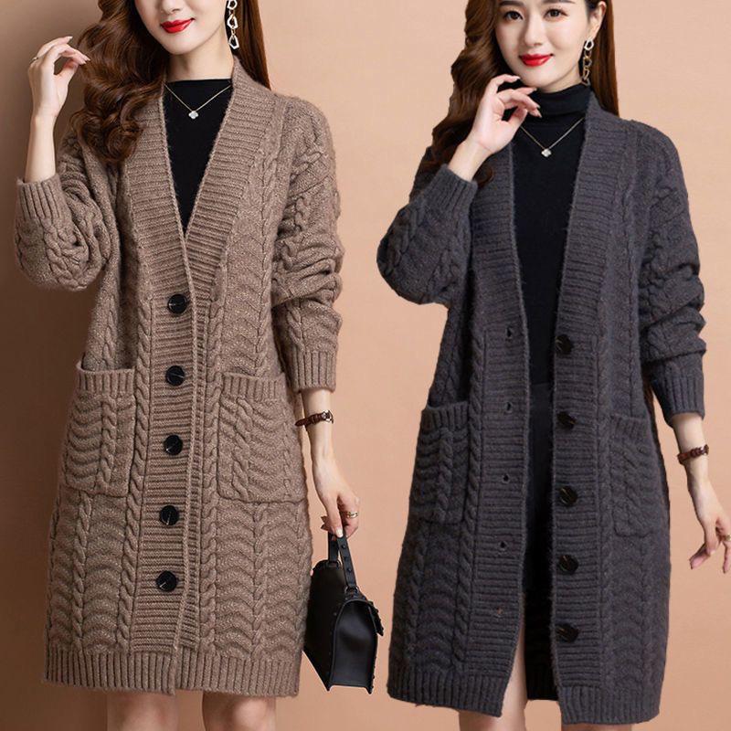 Autumn V-neck Long Cardigan Sweater Jacket Women Knitwear Ladies Long Sleeve Casual Loose Sweater Coat Female Tops