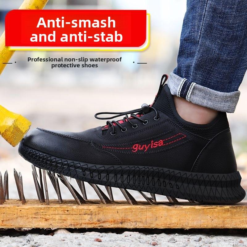 

Men s Safety Shoes Steel Toe Anti Slip Male Sneakers Waterproof Safety Footwear with Protection Anti Wear-resistant Piercing 45 чёрный