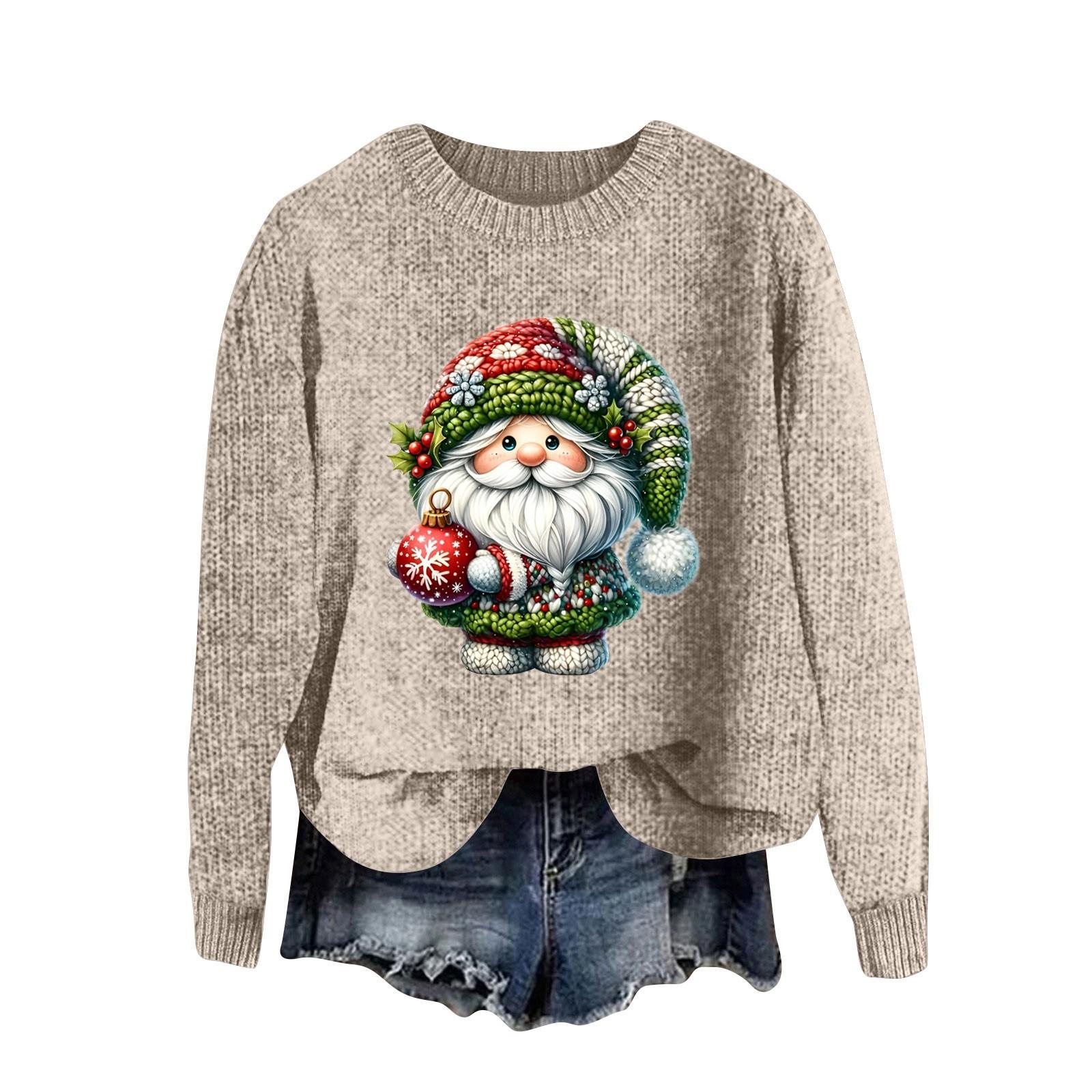 

Женский модный повседневный шерстяной трикотажный пуловер с длинным рукавом и рождественским принтом S хаки