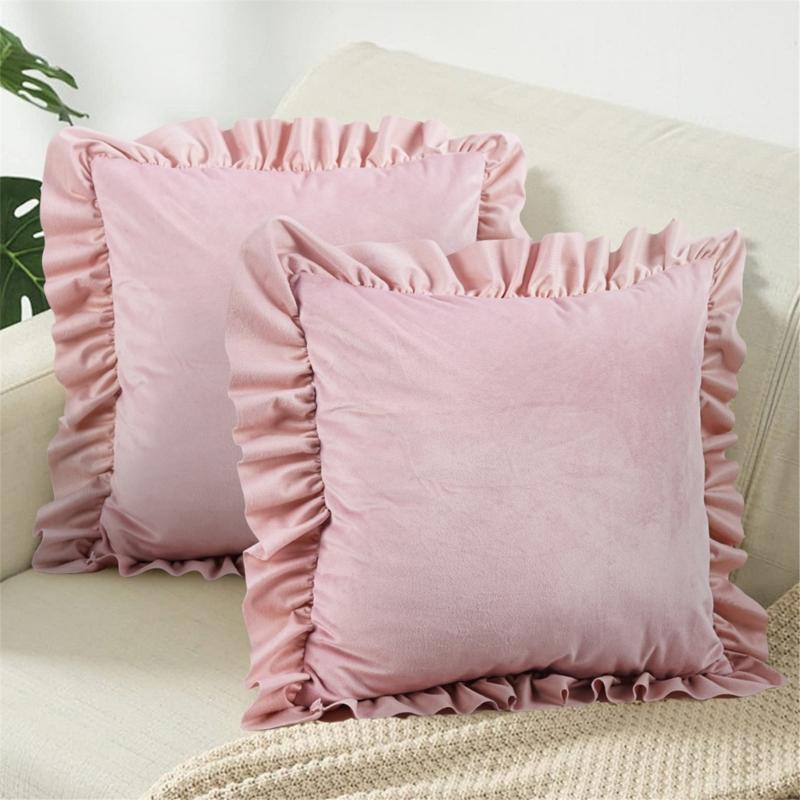 Zartes Beflocktes Rüschen-Kissenbezug Polyester Bettbezug Mit Dekorativer Kante für Schlafzimmer Wohnzimmer Styling