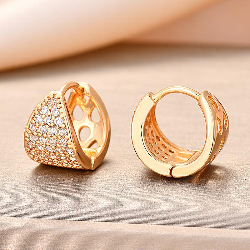 Japanese-Korean Style Zirconia Hollow Gold-Plated Earrings: Simple, Elegant, Versatile