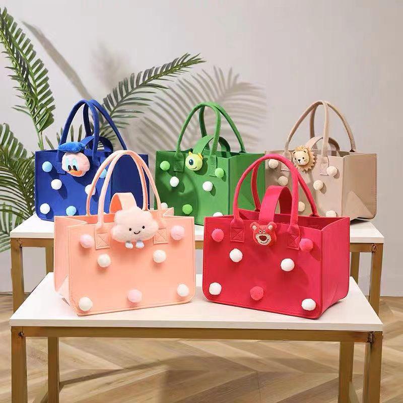 Large Capacity Felt Tote Bag for Kids - Cartoon Doll Design, Ideal for Baby Gifts