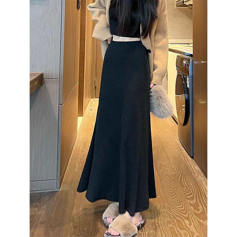 

French-Style Dark Gray High-Waist Fishtail A-Line Skirt - Mid-Length, Autumn & Winter Hip-Hugging Base Layer XL [Recommended 126-145 lbs]