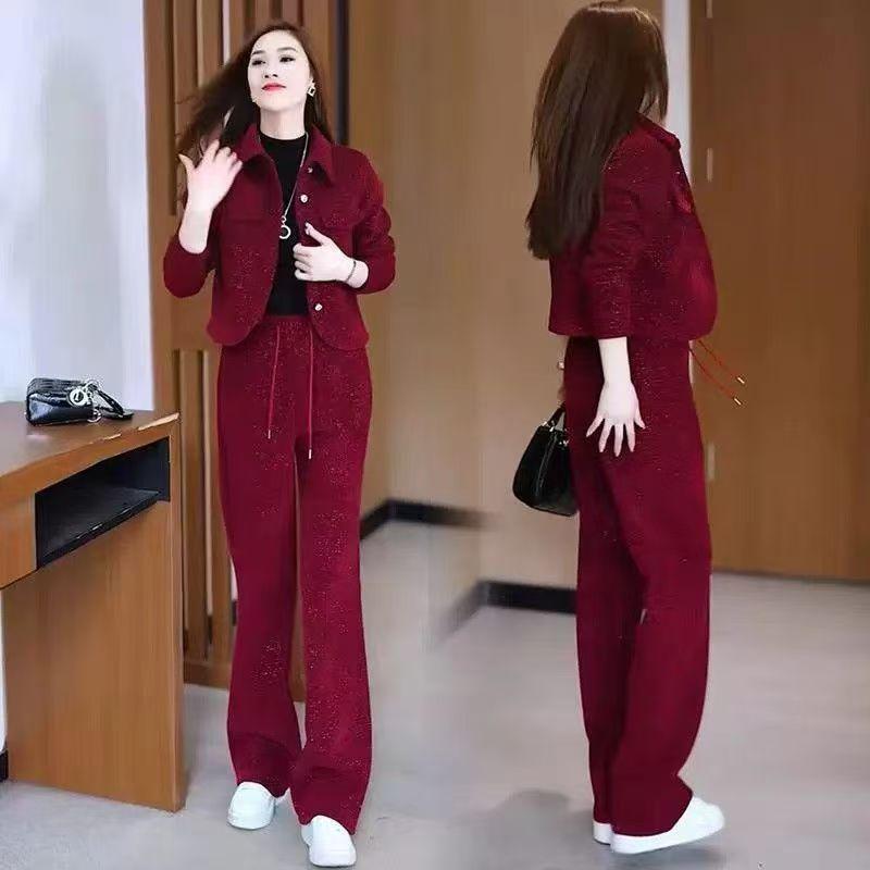Trendy Fleece-Lined Slim Fit Women's Two-Piece Set: Autumn/Winter 2025 Jacket & Pants