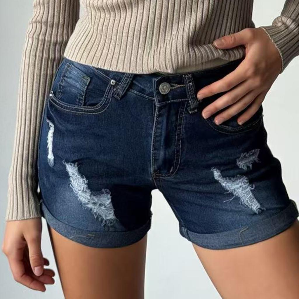 Dámské barevné džínové šortky Strečové úzký střih Oprané džínové šortky