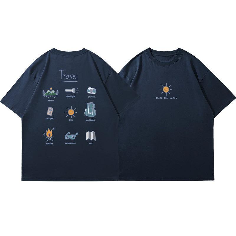 New Korean Camping Outdoor ShortSleeved Back Printed HalfSleeved Unisex And Unisex RoundNeck Casual Sports TShirts For Summer