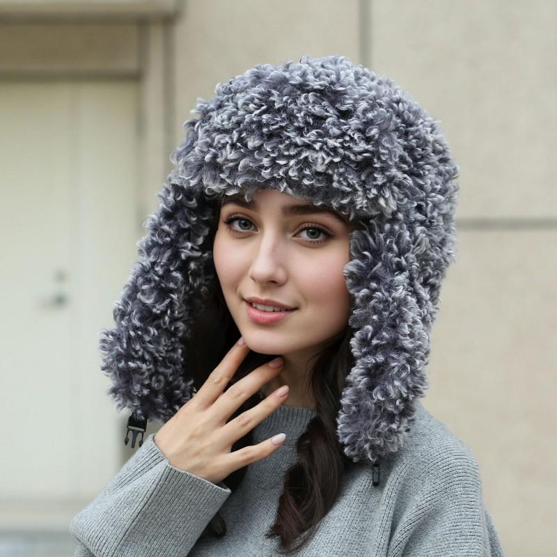 Womens Faux Shearling Fleece Hat Winter Warm Windproof Ear Protection Beanie Cap Outdoor Cold Weather