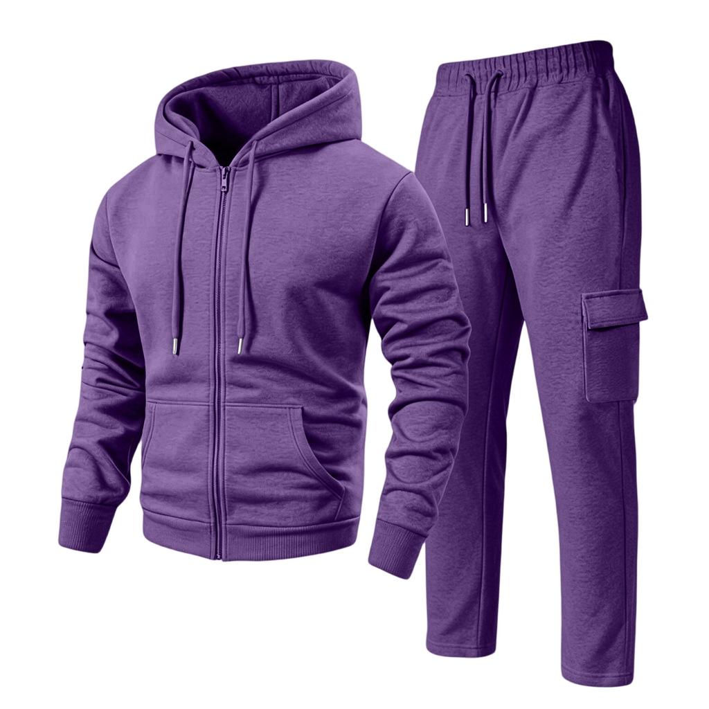 Men's Hoodie and Cargo Jogger Pants 2-Piece Set Casual Sportswear Suit for Outdoor Activities