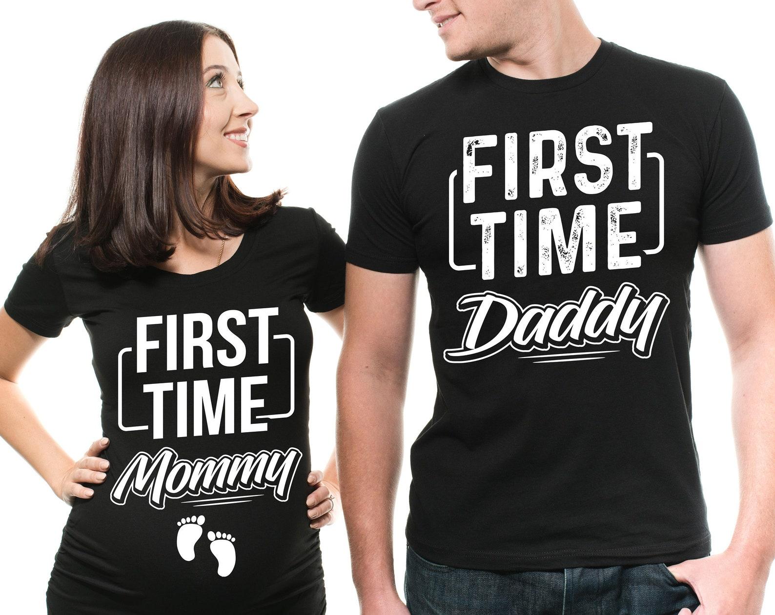 First Time Daddy Mommy Matching Pregnancy Shirts: Cotton Blend M