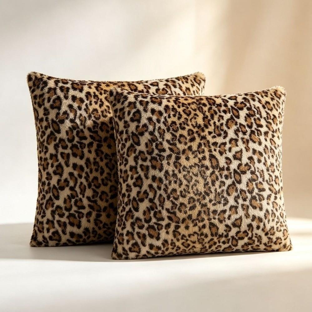 Leopard Print Cushion Cover Double Side Faux Fur Pillowcase Classic Shaggy Pillow Case Bed Decor
