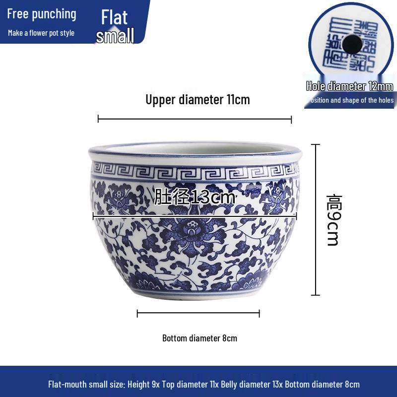 Large Blue and White Porcelain Ceramic Fish Tank for Desktop - Suitable for Goldfish, Turtles, Water Lilies, and Lotus