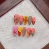 10Pcs 3D Floral Press-on Nails Thick Gel Design Summer French Fake Nails with Tip Artificial