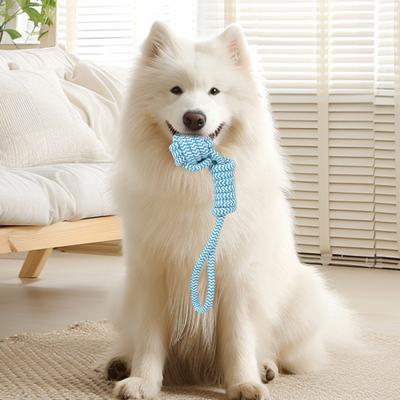 Dog Cotton Rope Toy Rope Knot Ball Chew Toy Interactive Tug-of-War Rope Toy with Grip Ring for Dogs Teeth Cleaning Boredom Relief