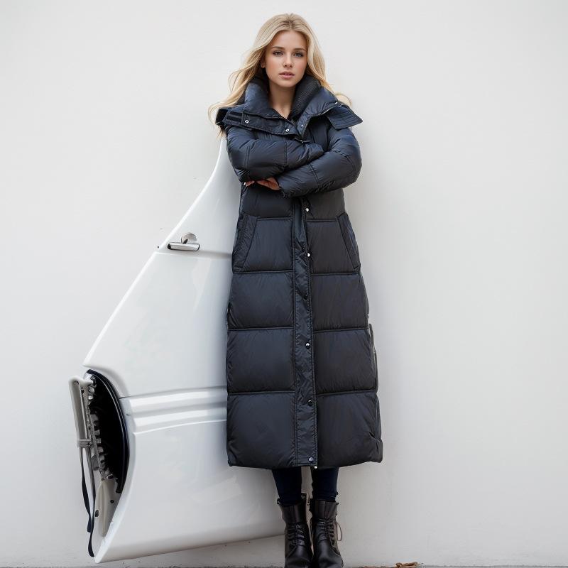 Women's long cotton-padded clothes over the knee version of thin cotton-padded clothes Women's thickened cotton-padded jackets Winter