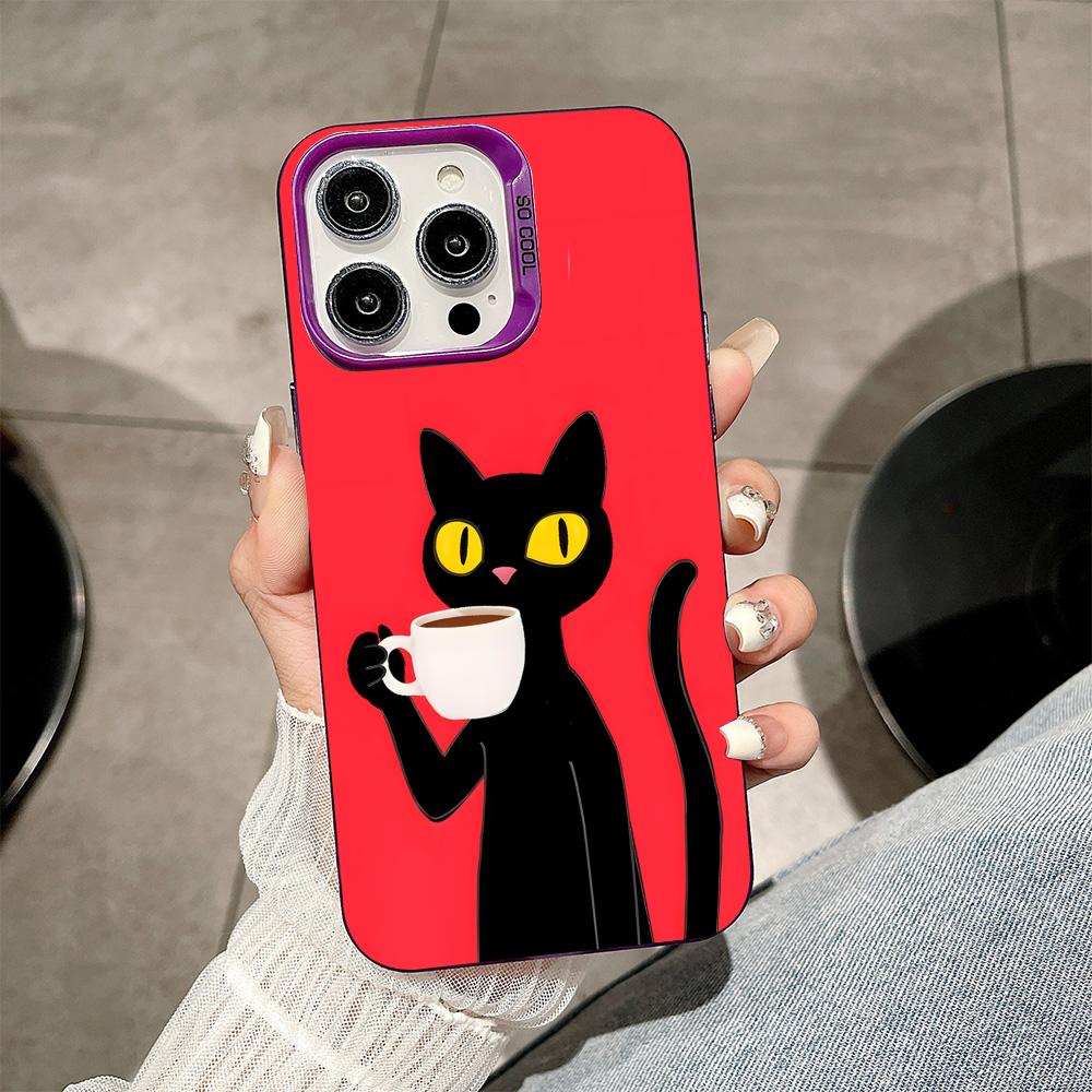 Cute Coffee Cat Purple Translucent Mobile Phone Case for iPhone 17 16 15 14 13 12 11 X XR XS Air Pro Max Plus Colorful Cover