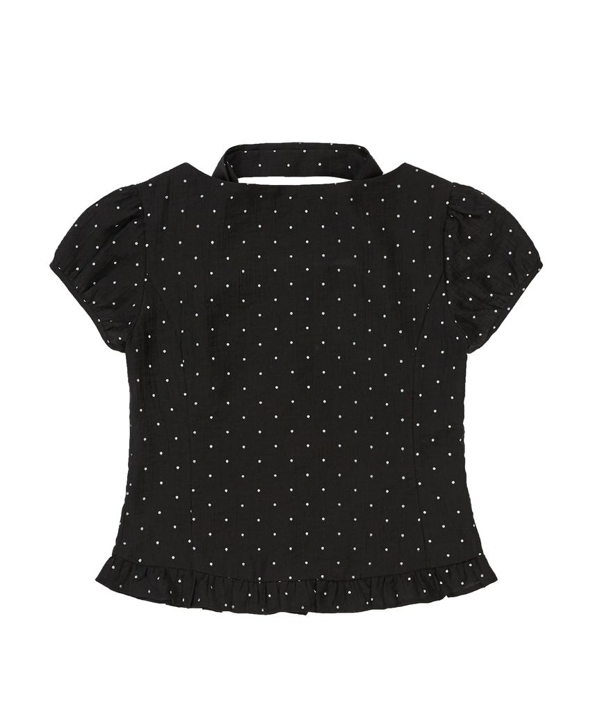 ILLIGO Ribbon Tie Square Neck Blouse Black Dot