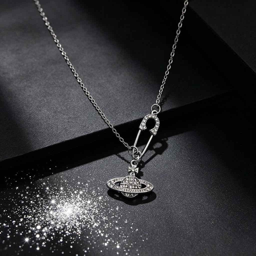 Collier avec broche Saturne pour femme, pendentif élégant, chaîne de pull polyvalente, accessoire quotidien, accessoire de personnalité japonais et coréen