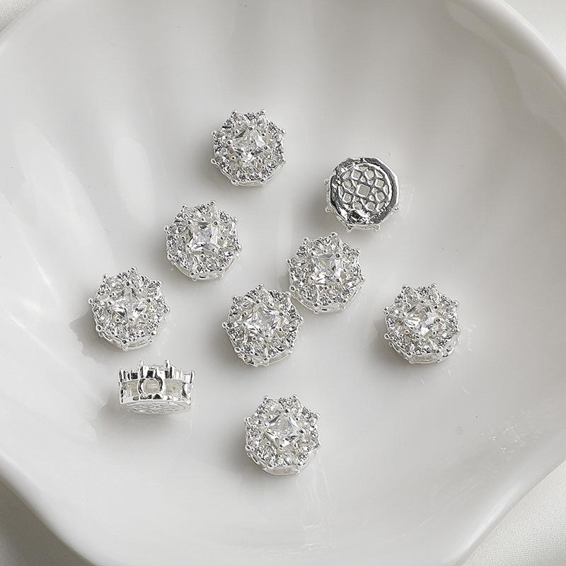 14K Gold-Filled Zircon Lace Rhombus Spacer Beads Round Pearl Necklace DIY Jewelry Accessories