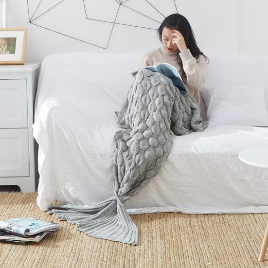 Mermaid Tail Blanket Knitted Scale Texture Elastic Thick Keep Warm Sleeping Bag