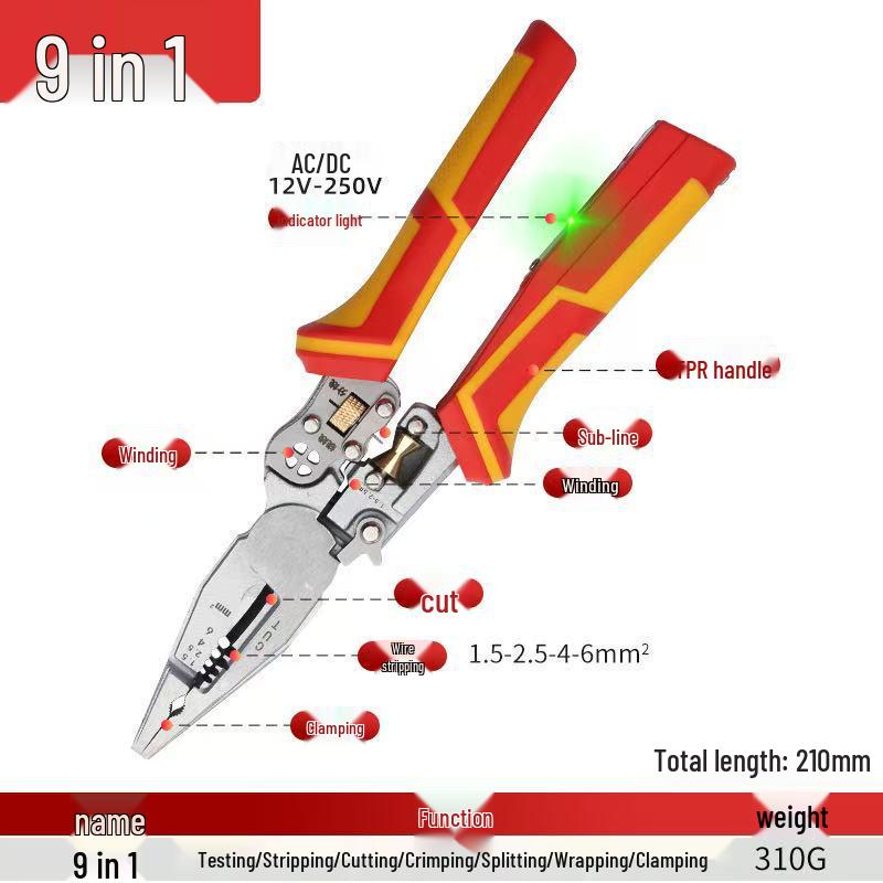

Улучшенные многофункциональные плоскогубцы электрика 9-в-1: Инструмент для снятия изоляции, резак, съемник, кримпер с тестером напряжения