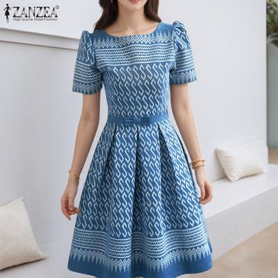 Women Casual Round Neck Summer Short Sleeve Print Dress
