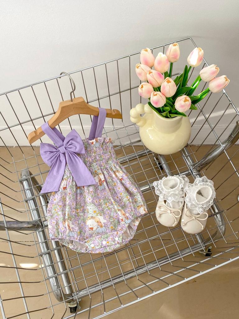Baby Girl Summer Bow Strap Cute Cartoon Bodysuit Romper