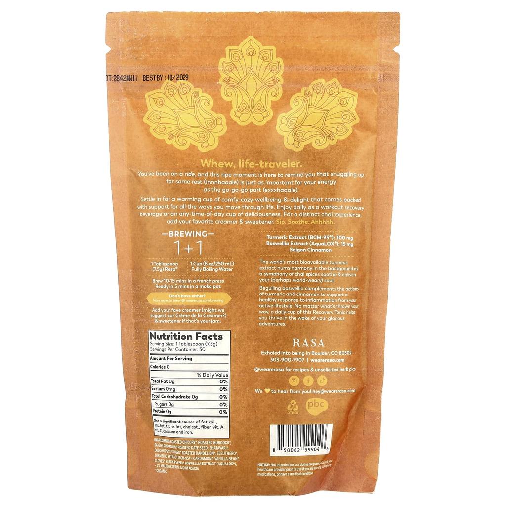 Rasa, Adaptogen Recovery Tonic, Golden Chai, 226g (8oz)