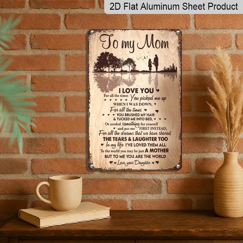 2D Flat, 1pc To My Mom Metal Wall Plaque - Parent-Child Silhouette Aluminium Sign with Heartfelt Message, Durable Wall-Mounted Decoration Suitable