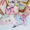 Cute Plush Bear Pencil Case With Colorful Bow For Students And Girls