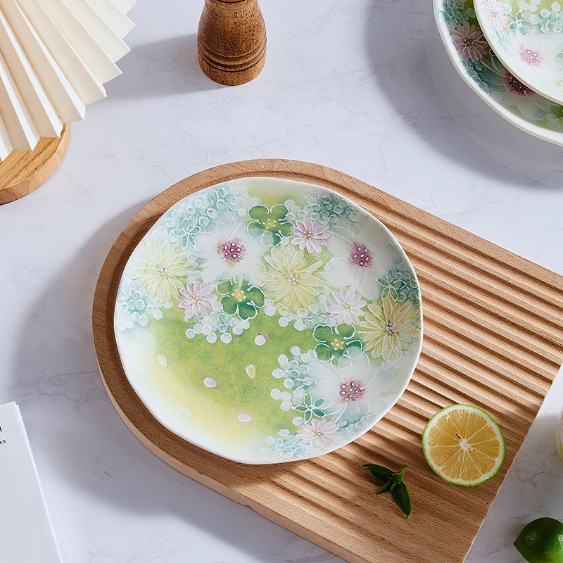 Keramikschale im japanischen Stil mit Blumenmuster, unregelmäßiger Teller, hoher Wert, großes Fassungsvermögen, Suppenschale, Salatschüssel, Frühstücks-Dessertteller, Fischteller