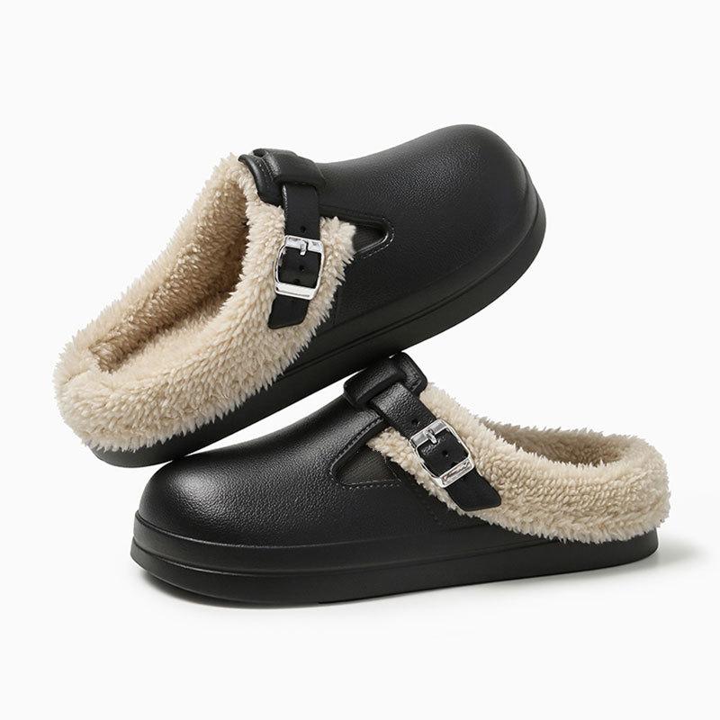 Fashion Winter Warm Fur Clogs Slippers for Women EVA Waterproof Non Slip House Slippers Woman Indoor Outdoor Thick Plush Cotton Shoes