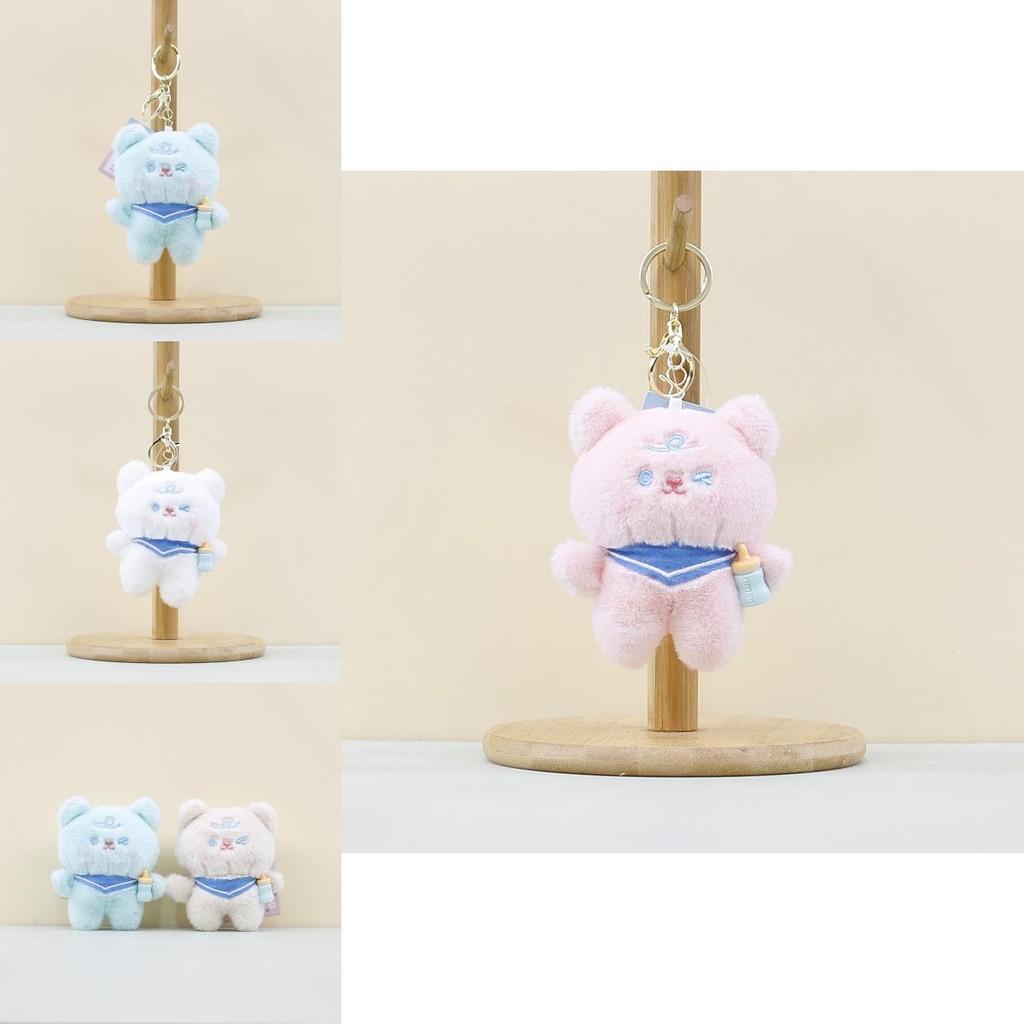 Cute Cartoon Plush Bear Doll Keychain Soft And Cuddly In Light Gray Blue Pink White