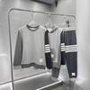 Autumn/Winter Pure Cotton Color Block Hoodie & Sweatpants Set with Four Stripes for Men & Women.