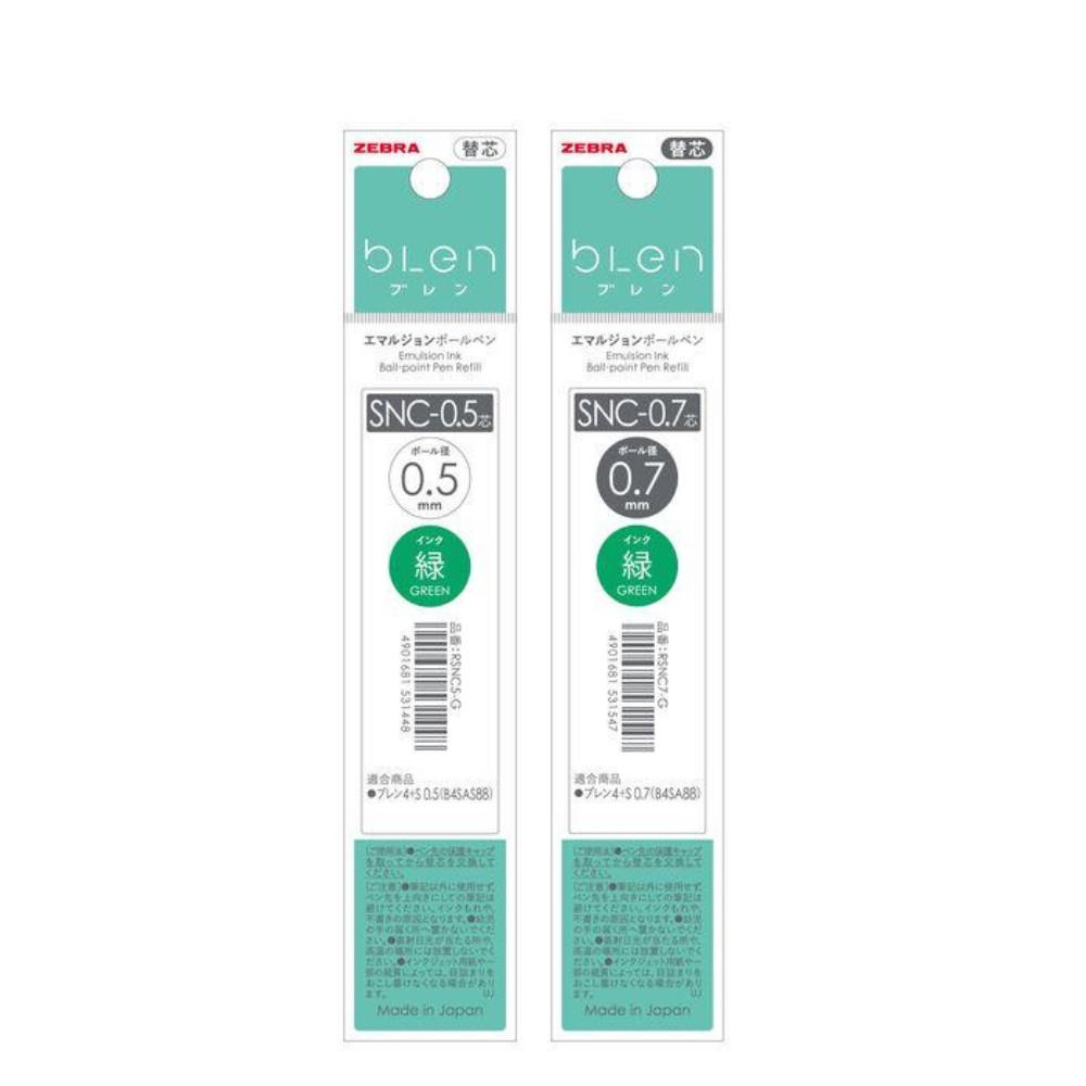 Zebra Ballpoint Pen Refills for Blen Multicolor SNC05 Leads Green RSNC5G  SNC07 Leads Green RSNC7G