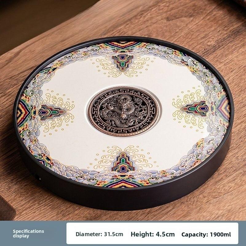 

Ceramic round tea tray, dual-purpose for household water storage and drainage, tea sea, and outdoor tea tray