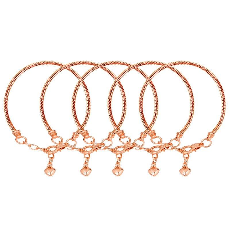 5pcs Gold Silver Bracelet Simple Delicate Snake Chain Bracelet for Women With Heart Lobster For Diy Original Bracelet