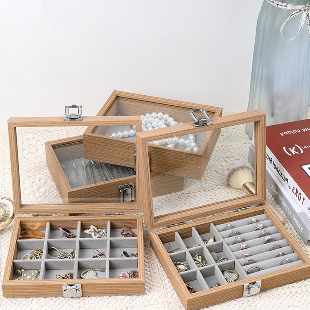 Elegant Wooden Jewelry Box with Dustproof Lid Necklace and Ring Organiser Case Accessories Storage Container for Home