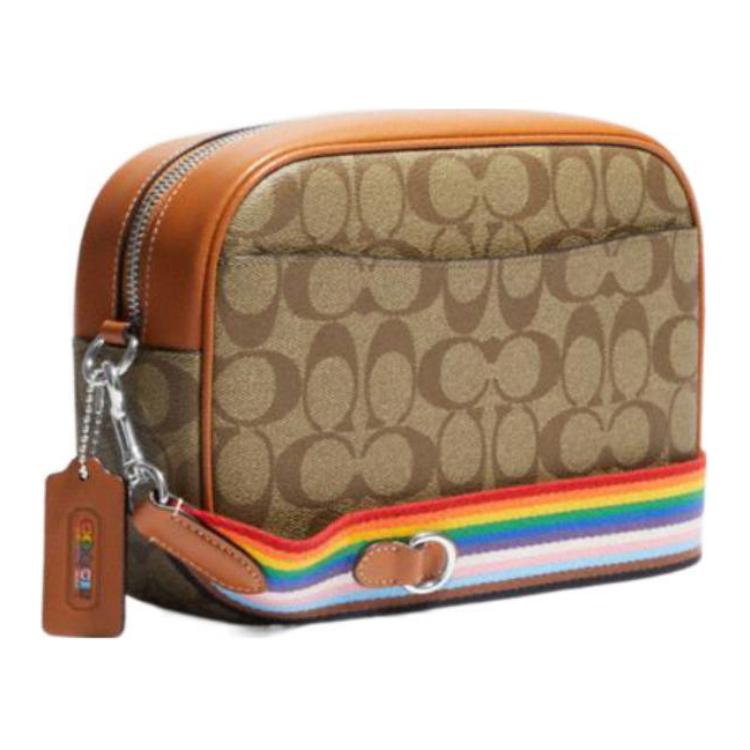 Coach Jamie 24 Silver Letter Logo Fashion Patch Classic Jacquard Leather Camera Bag Women Shoulder Bag Brown CJ605-SVOT8