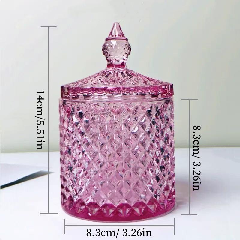 European Multicolor Crystal Glass Storage Jar,Candy Glass Jar with Lid Aromatherapy Candlestick Swab Container Home Decoration