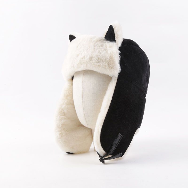 

Женские теплые наушники, утепленная шапка с ушами, зимняя кашемировая плюшевая хлопковая шапка с кошачьими ушками, зимняя русская шапка-бомбер 56-58cm чёрный