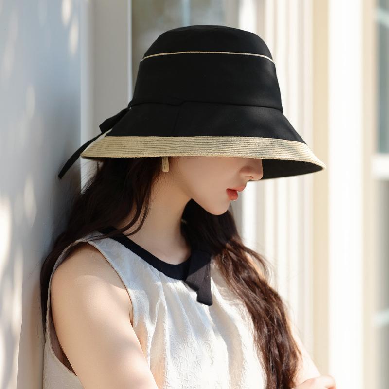 New summer hat women's high-end sunscreen sun hat solid color versatile bucket hat travel visor