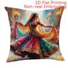 Colorful Indian Dancer Pillow Cover Vibrant Bollywood Art Print Ethnic Floral Cushion Case For Sofa Bed Couch Boho Home Decor