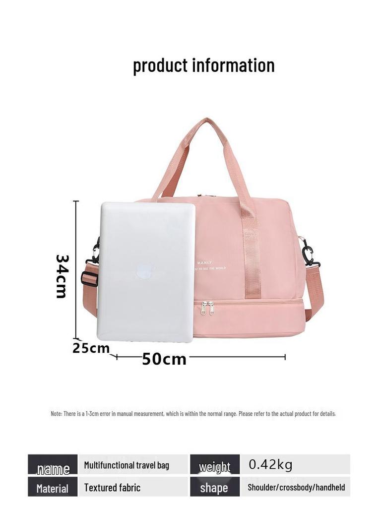 Women's Large Sports and Fitness Bag with Shoe Compartment and Wet/Dry Separation for Yoga, Travel, and Business Trips.